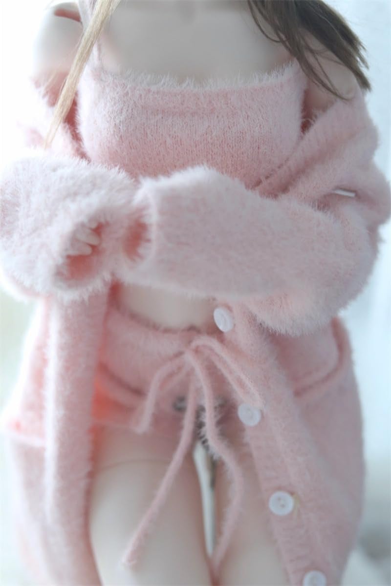 Oueneifs Doll Clothes Set for BJD, Resin Toy Doll Accessories Cardigan+ Vest+ Pants (Pink, for 1/3 BJD Doll) - Image 5